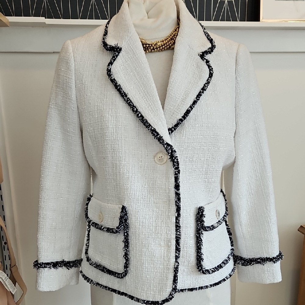 Brooks Brothers White Blazer with Black Trim
